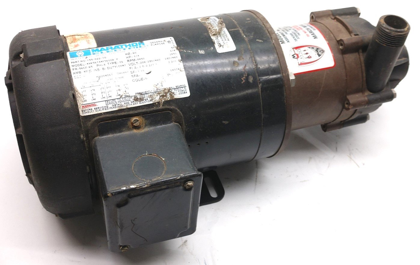 Used March TE-7R-MD Pump With Marathon 4VK56T34F5600B AC Motor, 3PH, 3/4HP, 53 GPM