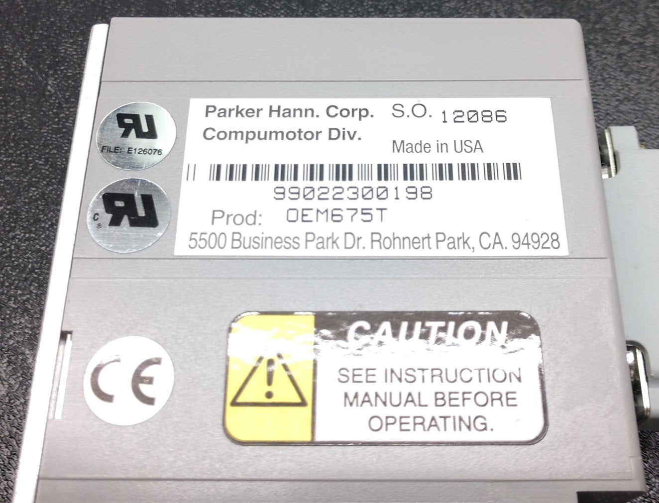 Used Parker Compumotor OEM675T Servo Motor Drive, 24-75VDC, 0-12A, Output: 0.56HP