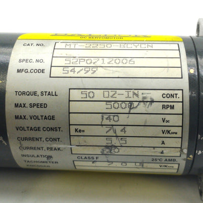 Used Baldor MT-2250-BCYCN DC Servomotor, NEMA 23, 50oz/in, 5000RPM, 40VDC, w/ Cable