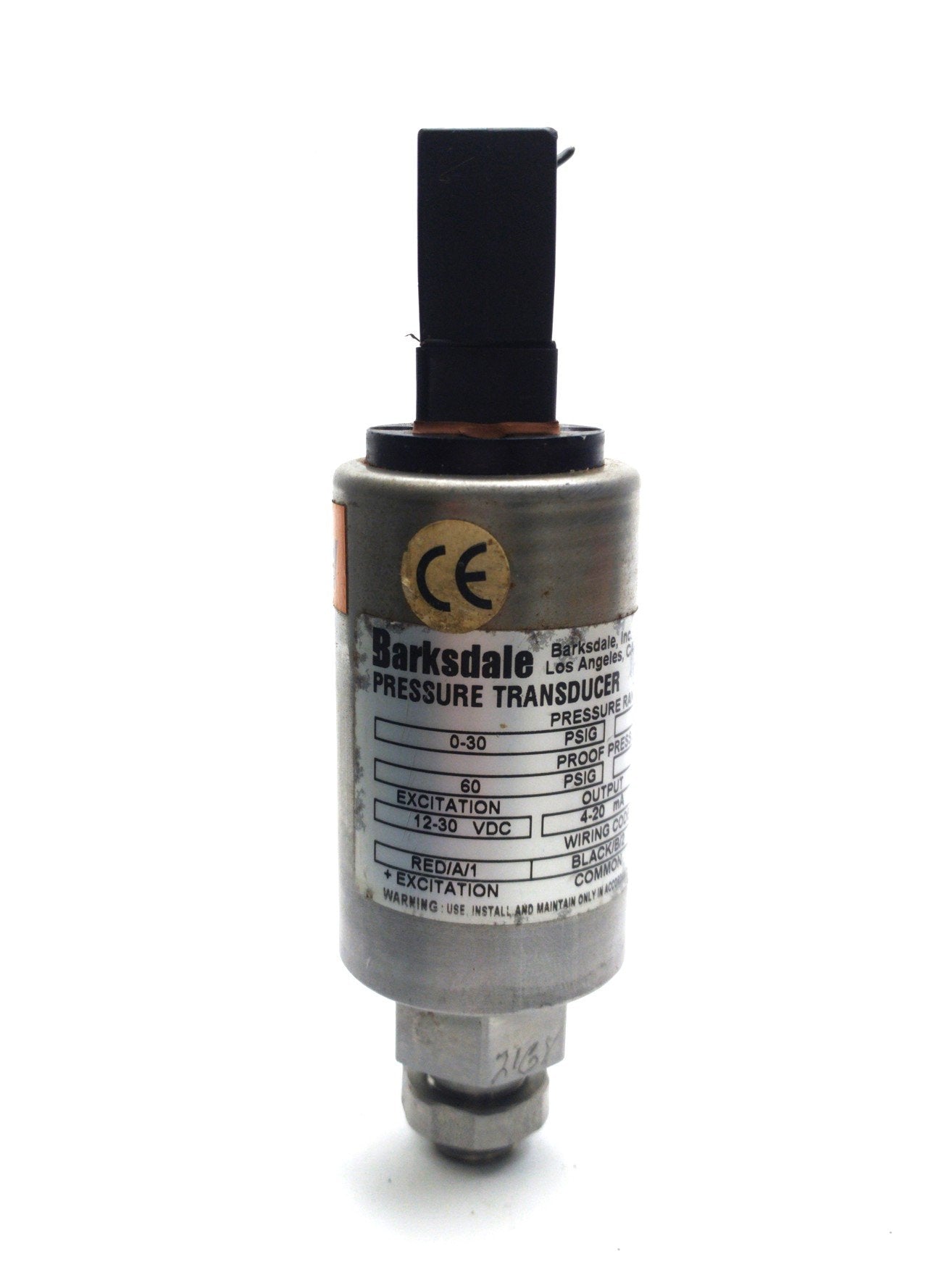 Used Barksdale 425H4-21 Pressure Transducer 0-30PSI Excitation: 12-30VDC Out: 4-20mA