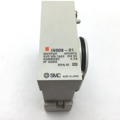 Used SMC IN508-01 Output Module Block, 4x Output Points, Supply: 24VDC 0.5A