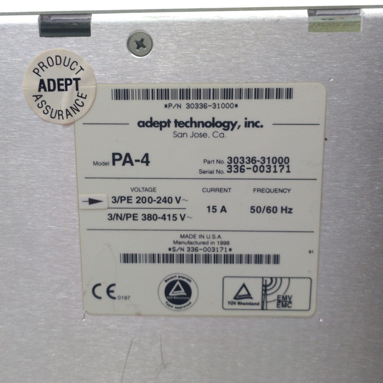 Used Adept 30336-31000 PA-4 Servo Amplifier Power Chassis 4-Slot 240VAC For Dual B5+