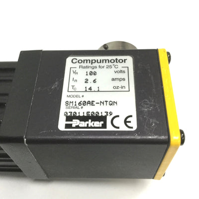 Used Parker Compumotor SM160AE-NTQN Brushless Servo Motor 100V 2.6A, 0.25" Shaft