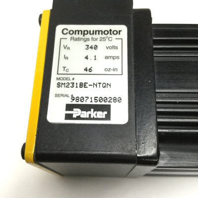 Used Parker Compumotor SM231BE-NTQN Brushless Servo Motor 340V, 4.1A, 46oz-in