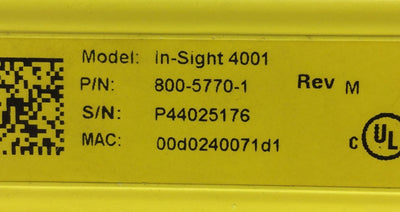 Used Cognex 800-5770-1 Rev M In-Sight 4001 Machine Vision Camera, Display: 1024x768