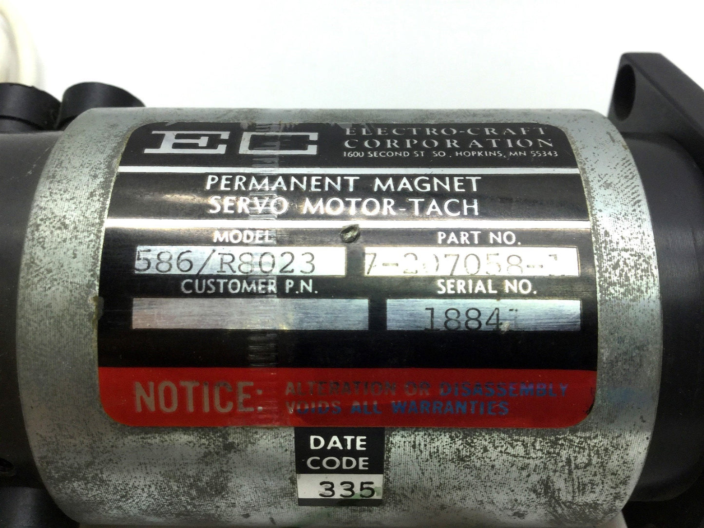 Used Electro Craft 586/R8023 Permanent Magnet Servo Motor Tach & Encoder Shaft: 0.25"