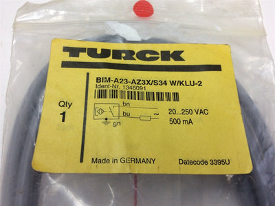 New Turck BIM-A23-AZ3X/S34 W/KLU-2 Inductive Proximity Sensor 20-250v NO 1346091