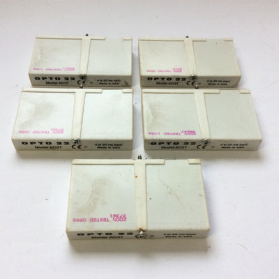 Used Lot of 5 Opto 22 Model AD3T Analog Input Modules 4-20mA, 249 Ohms, Voltage 15VDC