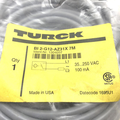 New Turck Bi2-G12-AZ31X 7M Proximity Sensor Switch, 35-250VAC, 100mA, 2mm, M12