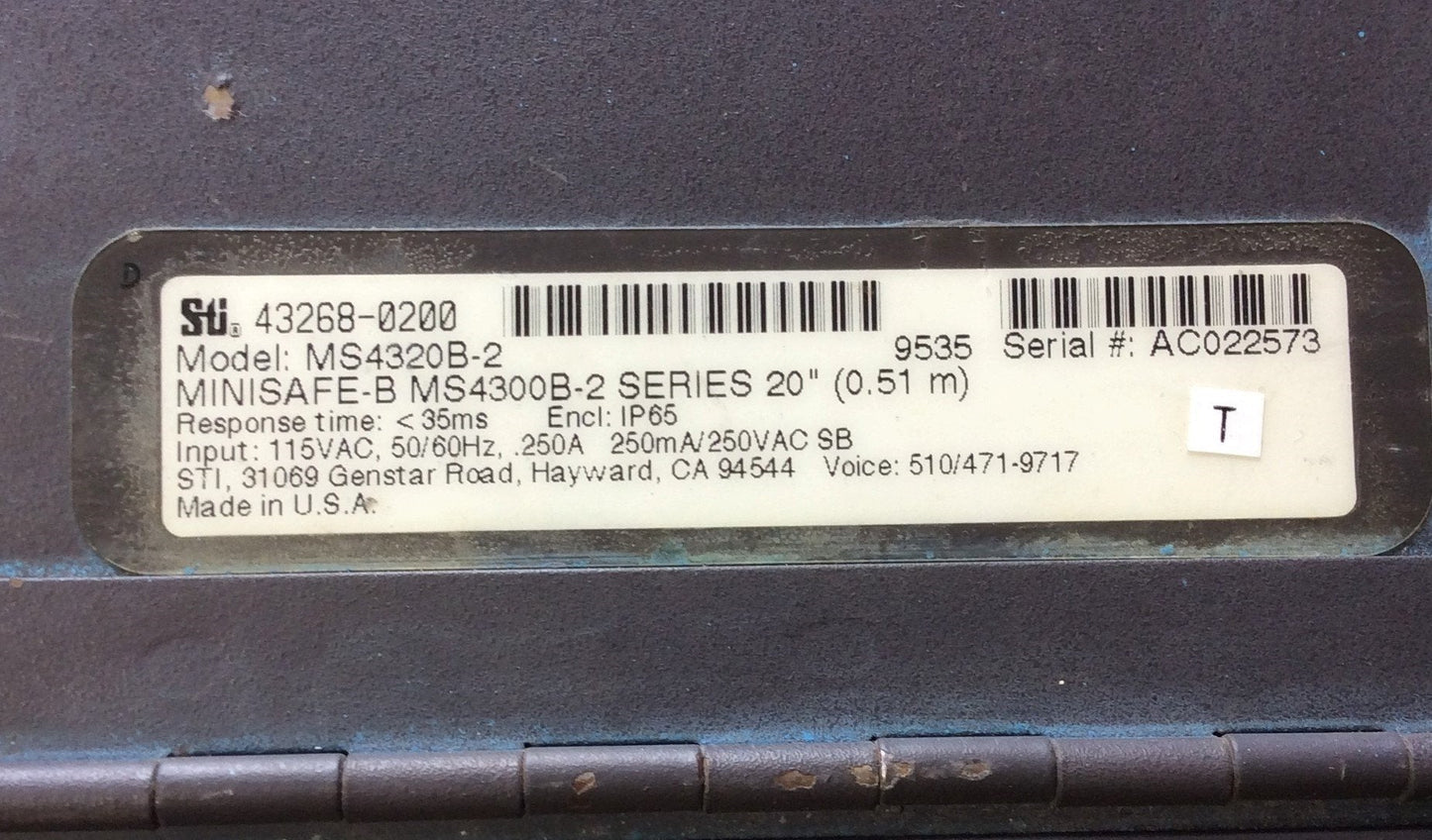 Used STI MS4320B-2 Minisafe-B FlexSafe 43268-0200 Series 20" Light Curtain Controller