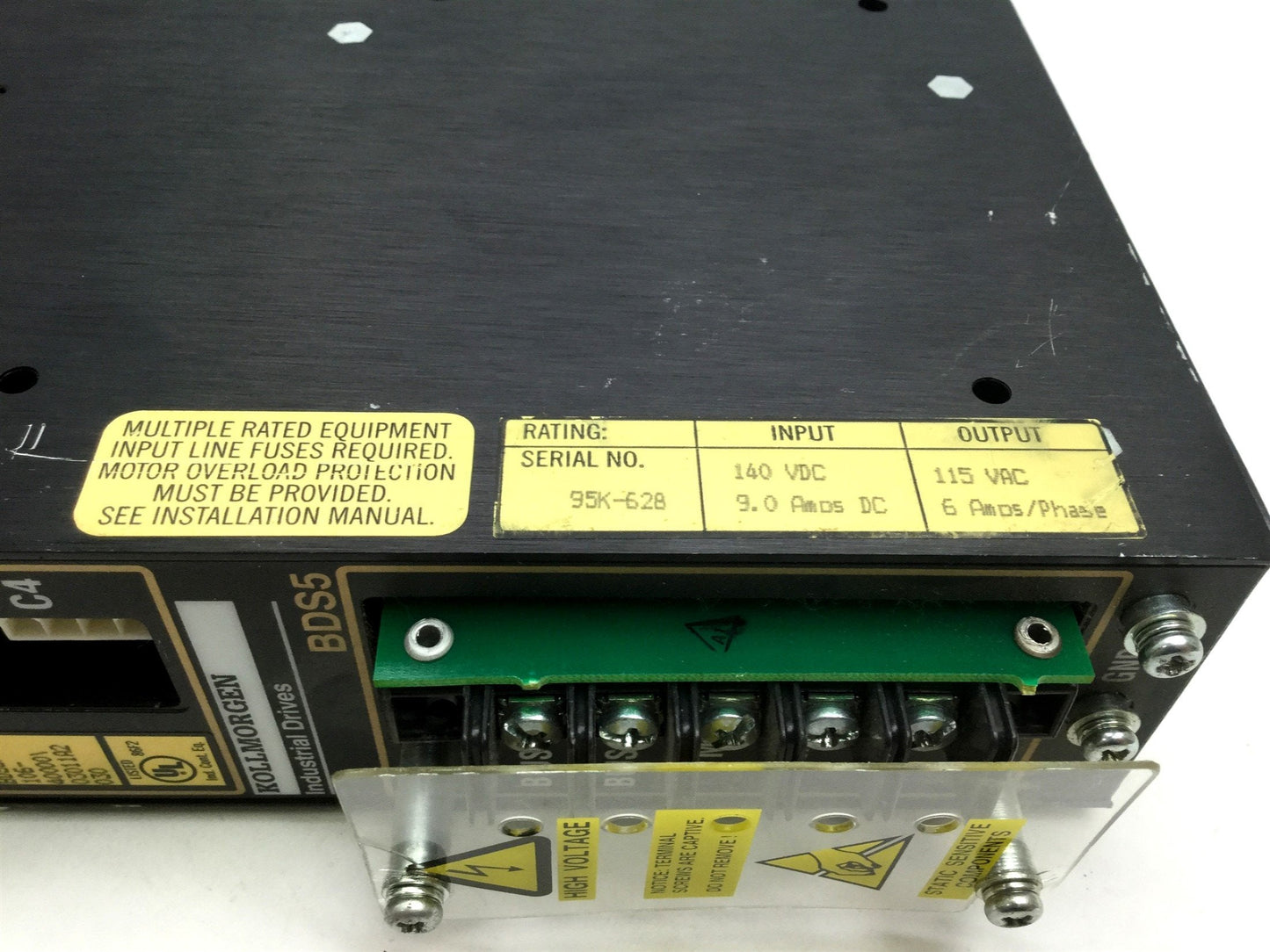 Used Kollmorgen BDS5A-106-40000 Servo Drive, Input: 140VDC 9A, Out: 115VAC 6A