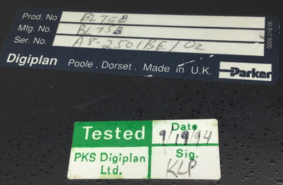 Used Parker BL75B Digiplan Brushless Servo Drive Insert, Input: 107-118VAC, 15A Max