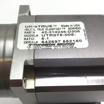 Used Thomson 42-314248-D308 Planetary Gearhead, Ratio: 5:1, Input 0.625", Output 22mm