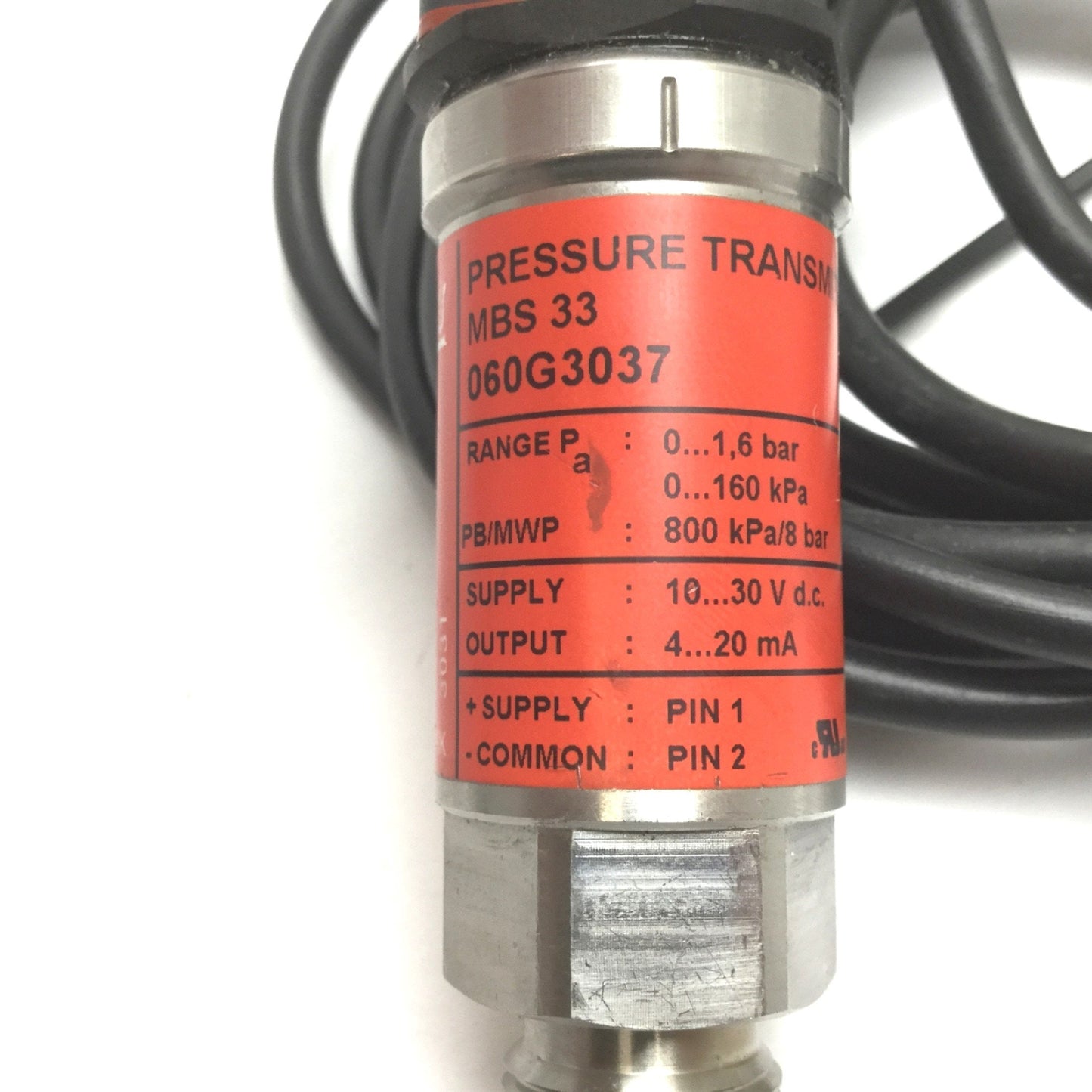 Used Danfoss MBS 33 060G3037 Pressure Transmitter, Range: 0-1.6bar, Output: 4-20mA