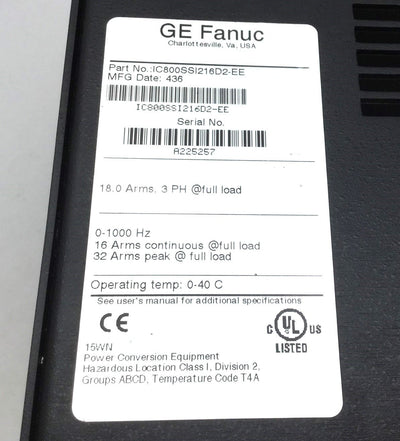 Used GE Fanuc IC800SSI216D2-EE S2K Series Servo Drive Motor Controller 180-250VAC