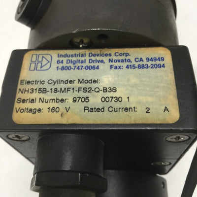 Used Industrial Devices NH315B-18-MF1-FS2-Q-B3S Electric Cylinder Linear Actuator 18"