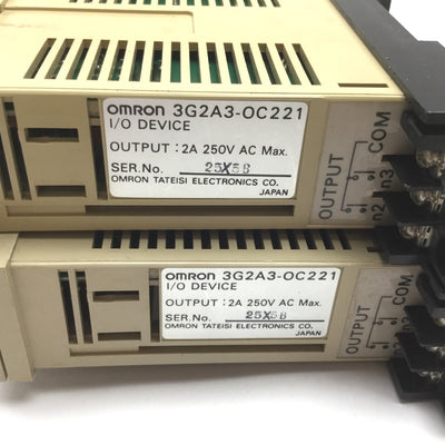 Used Lot of 2 Omron 3G2A3-OC221 PLC I/O Output Module, 4x Outputs, Rating: 250VAC 2A