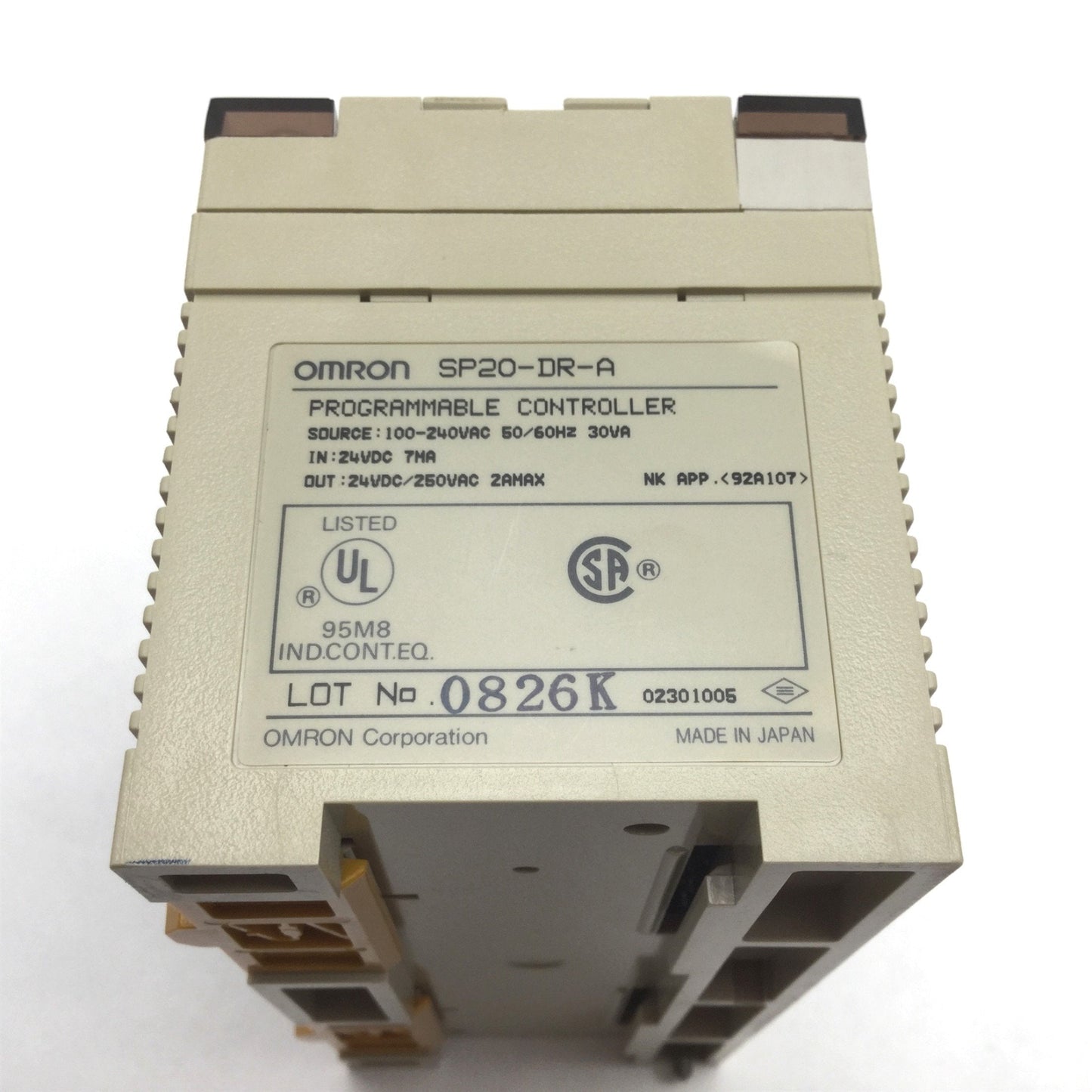 Used Omron SP20-DR-A SYSMAC Mini PLC, 12x Inputs, 8x Outputs, Source: 100-240VAC