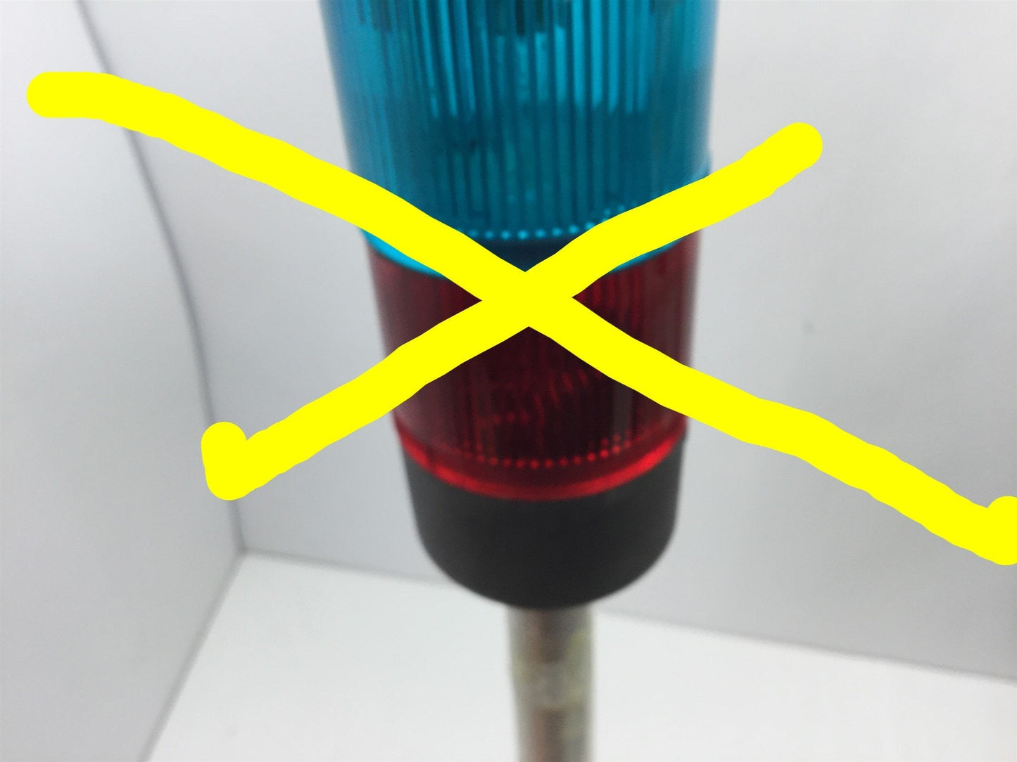 Used Telemecanique XVA-LC3 68mm Stack Light Tower, Red & Blue , Rod: 22.5", 3/4" NPT