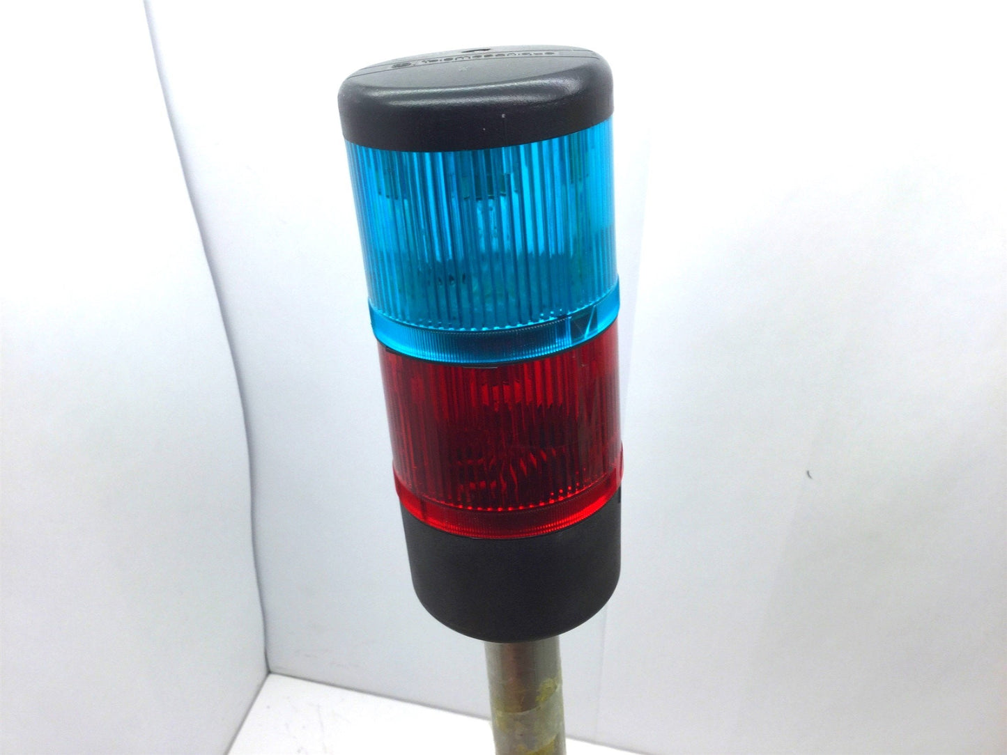 Used Telemecanique XVA-LC3 68mm Stack Light Tower, Red & Blue , Rod: 22.5", 3/4" NPT