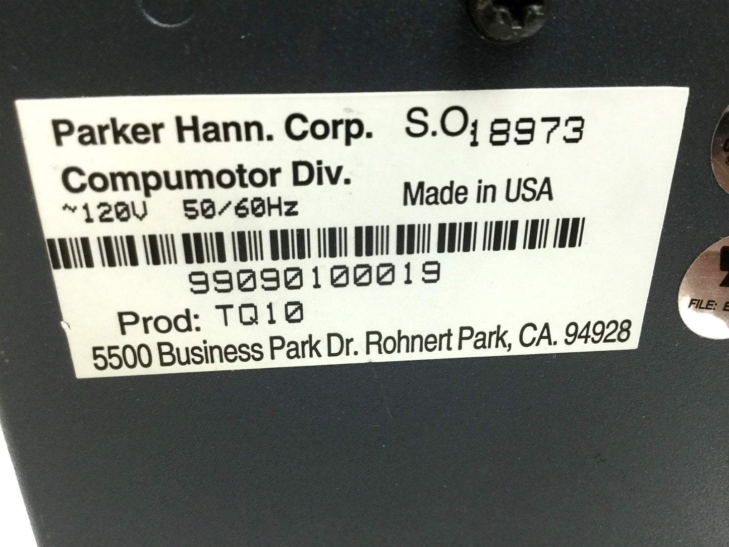 Used Parker TQ10 Compumotor Brushless Torque Servo Drive Controller, 320 oz-in 120VAC