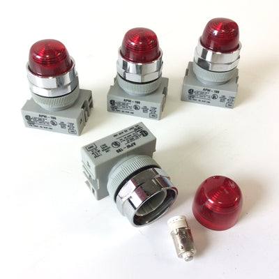 Used Lot of 4 Idec APW-199 Red 22mm LED Pilot Indicator Illuminated Light 24VAC/DC