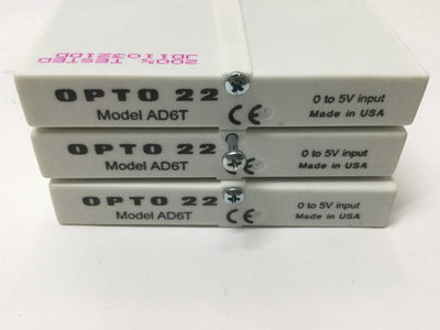 Used Lot of 3 Opto 22 AD6T Analog Voltage Input I/O Module 0 to +5VDC, 12-bit, G1