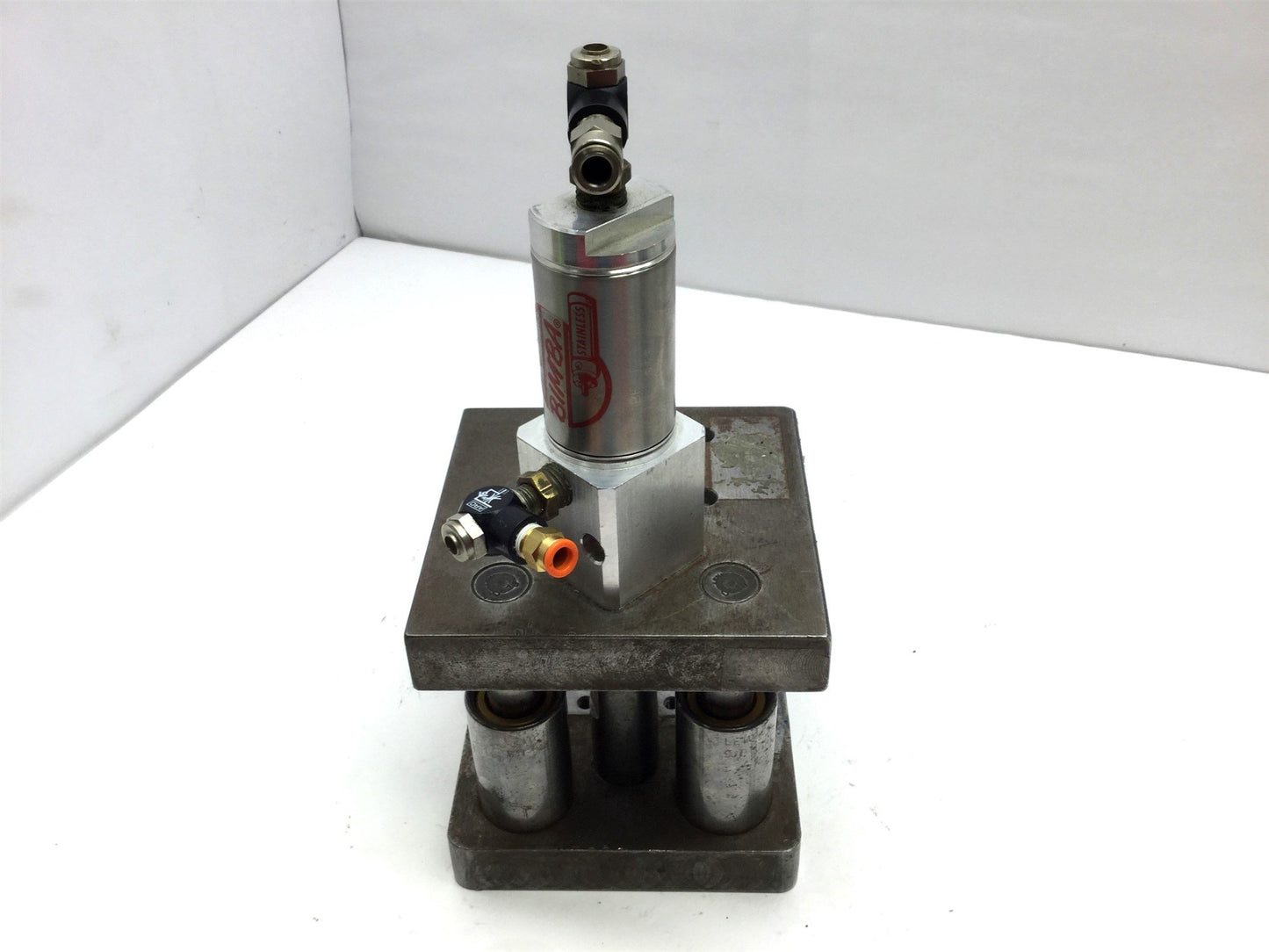 Used Ball Bearing Die Press, Throat 3.19" to 3.97" Overall 5"x5"x11.5" Bimba Cylinder