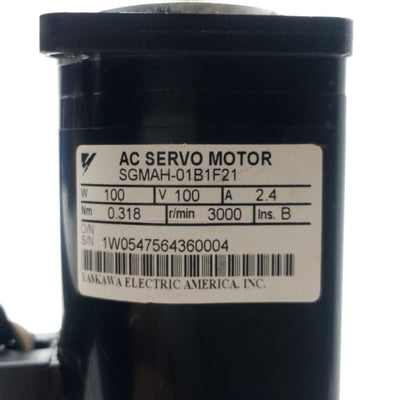 Used Yaskawa SGMAH-01A1F4C AC Servo Motor, .1kW .318Nm 8mm Shaft 3000RPM 100VAC 2.4A