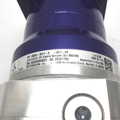 Used Wittenstein SP 060S-MF1-3-0C1-2S Planetary Gearbox, 1-Stage, Ratio 3:1, In: 12mm