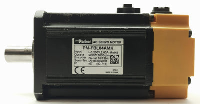 Used Parker PM-FBL04AMK AC Servo Motor 400W, 3000RPM, ?14mm Shaft w/Encoder Feedback