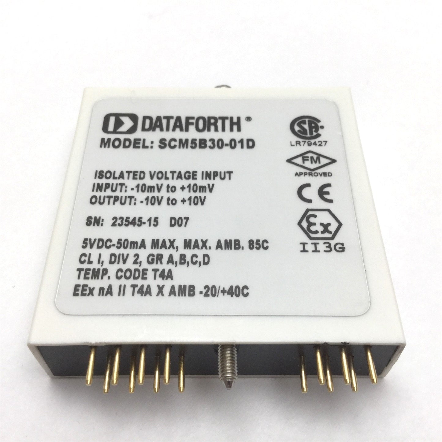 Used Dataforth SCM5B30-01D Isolated Analog Voltage Input Module, -10mV to +10mV