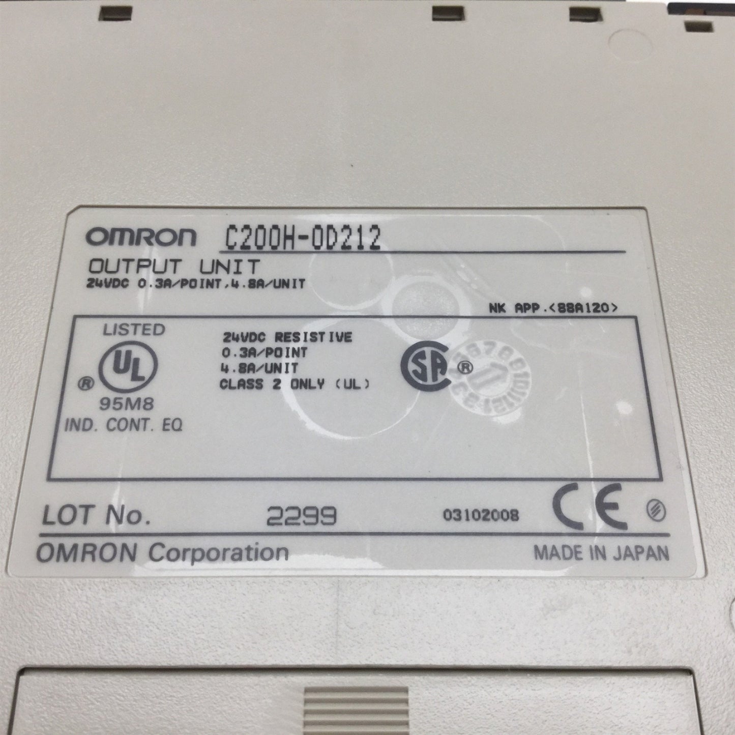 Used Omron C200H-OD212 PLC Output Unit Module, 16-Point, Rating: 24VDC 0.3A/Point