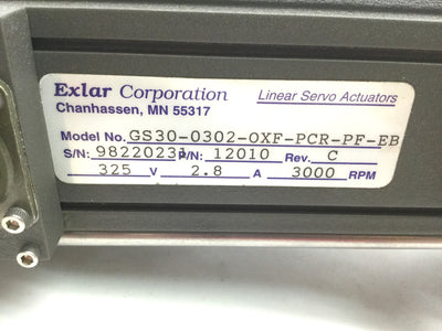 Used EXLAR GS30-0302-OXF-PCR-PF-EB Electric Linear Actuator, Stroke: 3", 3" Frame