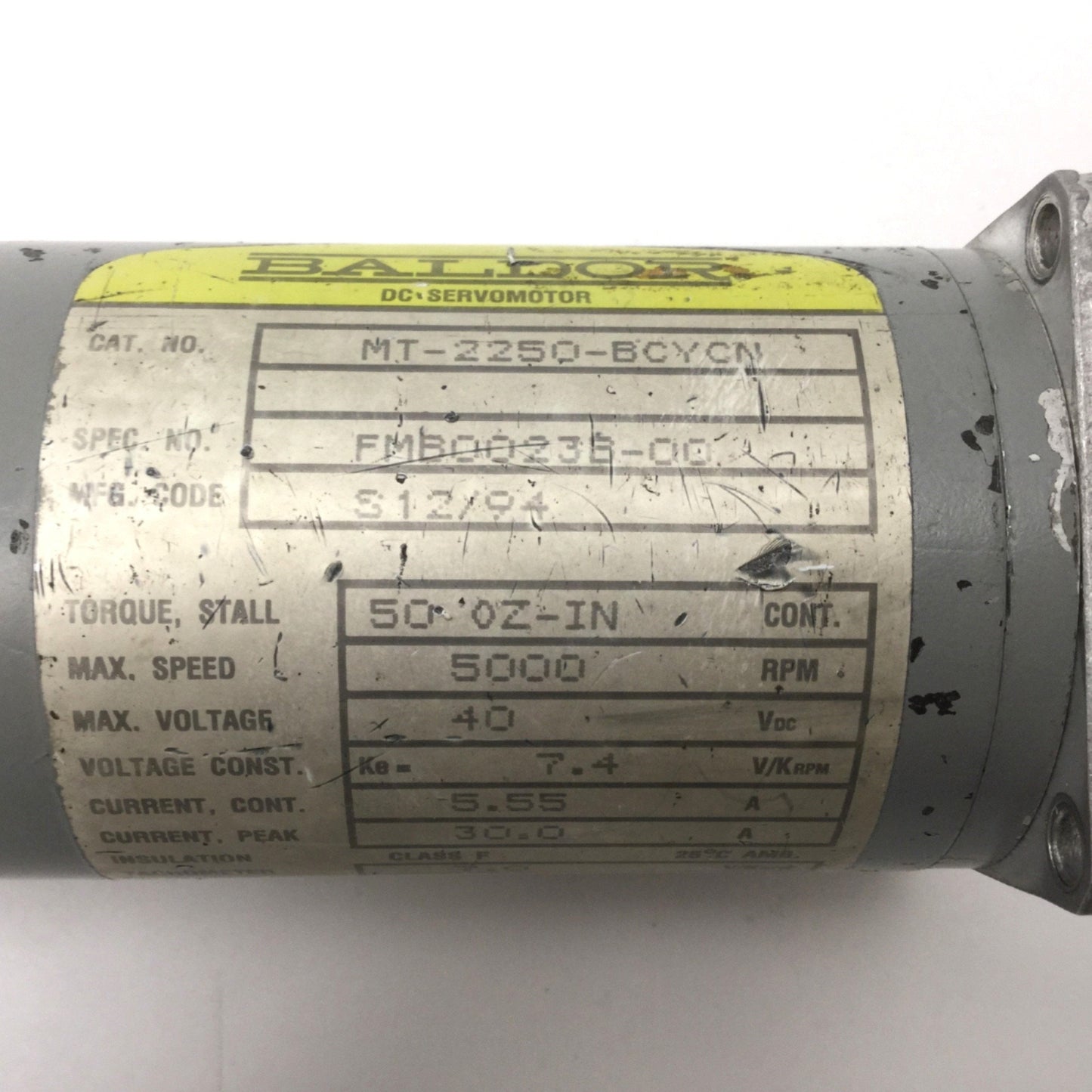 Used Baldor MT-2250-BCYCN DC Servomotor, NEMA 23, 40V DC, 5.5A, 5000RPM, 1/4" Shaft