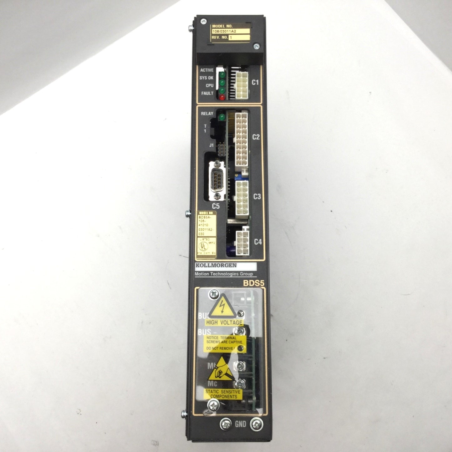 Used Kollmorgen BDS5A-106-41010 Servo Drive Rev 1, In: 140VDC 9A, Out: 115VAC 6A