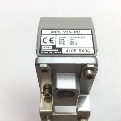 Used Parker MPS-V3N-PC Vacuum Pressure Sensor, Range: 0 to -30inHg, 1/8 NPSF, 4-Pin