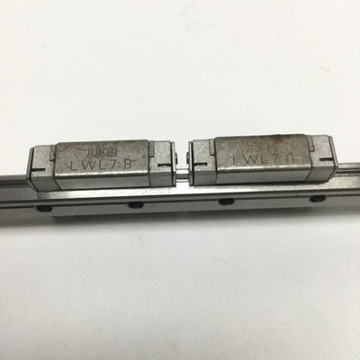 Used IKO LWL7B Linear Way 120mm Guide Rail w/ (2x) Ball Bearing Carriage Slide Blocks