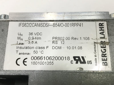 Used Berger Lahr ILS1F572S1229 Stepper Drive Motor, 3-Phase, CANopen Interface, 36VDC