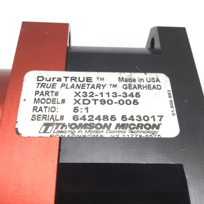 Used Thomson XDT90-005 DuraTRUE Planetary Gearhead, Ratio: 5:1, Flange: 90mm x 90mm