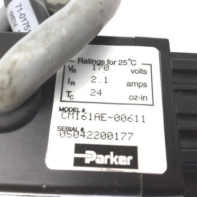 Used Parker CM161AE-00611 Compumotor Servo Motor, 170V, 2.1A, *Insulation Damaged*