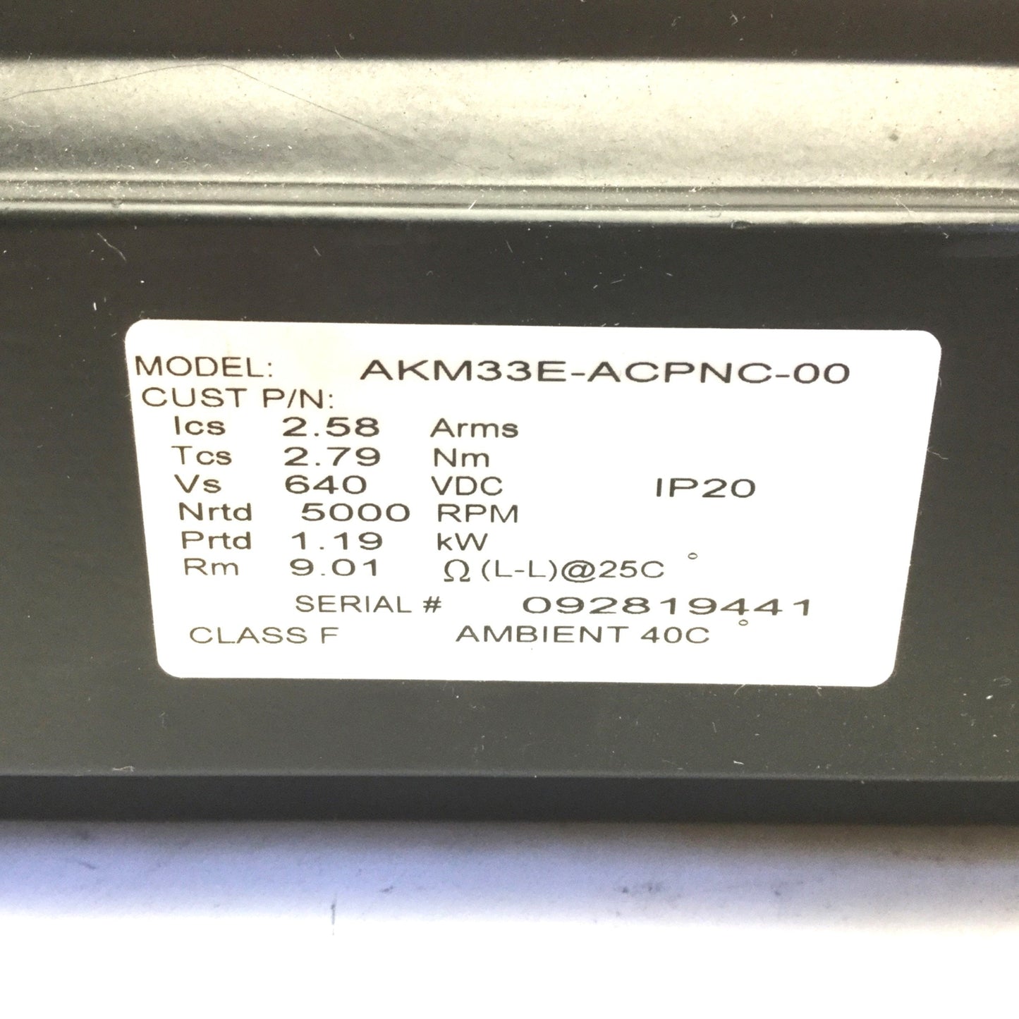 Used Kollmorgen AKM33E-ACPNC-00 PM Servomotor, 3 Phase, 640VDC, 5000 RPM, Class F