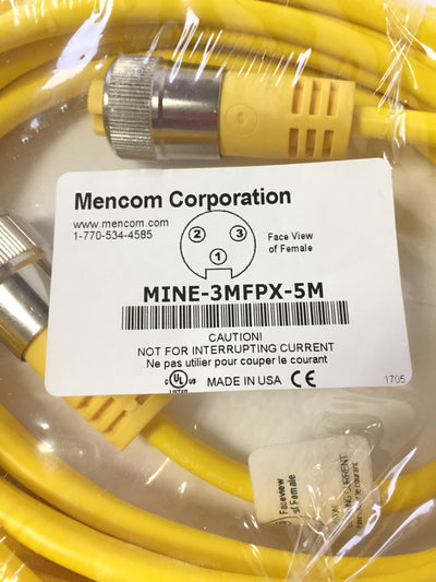 New Mencom Corporation MINE-3MFPX-5M Male Female Cable Cordset Length 5M, 3-Pole