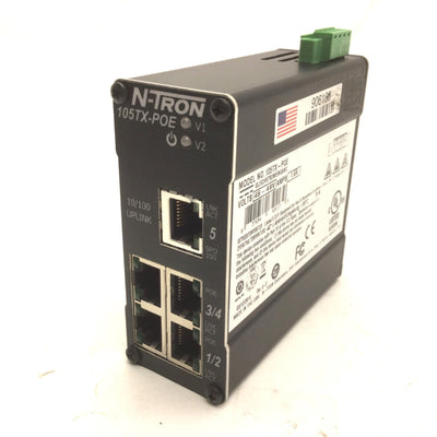 Used N-Tron 105TX-POE Industrial Ethernet Network Switch Hub, 5-Port, 45-49VDC, 1.6A