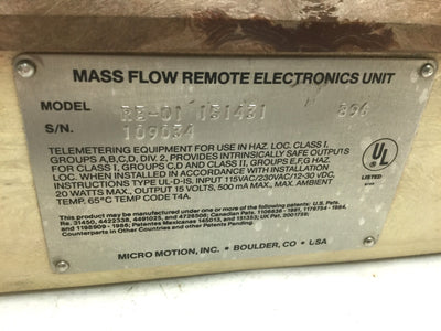 Used Micro Motions RE-01 Mass Flow Remote Electronics Unit 115/230VAC/12-30VDC