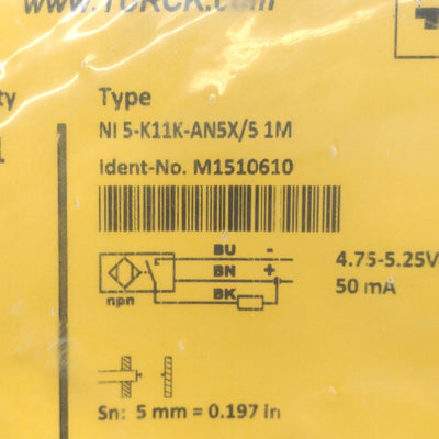 New Turck Ni5-K11K-AN5X/5 Proximity Sensor, 5mm Range, NPN NO, 11mm Barrel, 5VDC