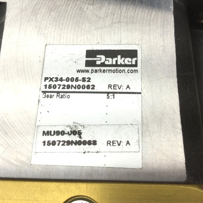 Used Parker PX34-005-S2 Inline Gearbox Head, 5:1 Ratio, NEMA 34, Rev A, 1/2" Shaft