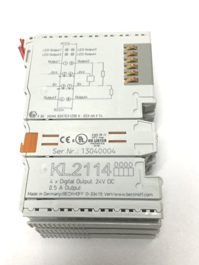 Used Lot of 3 Beckhoff KL2114 Digital Output Bus Terminal Modules, 4-Channel 24VDC