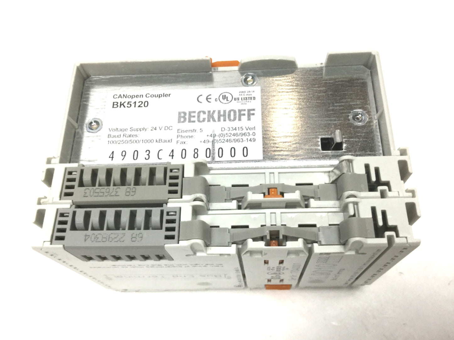 Used Beckhoff BK5120 CANopen Bus Coupler Module, 64 I/O, 24VDC, 10-1000kbaud