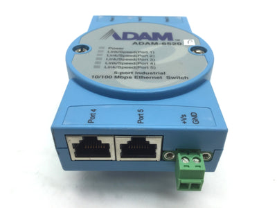 Used Advantech ADAM-6520 5-Port Industrial Ethernet Switch 10/100Mbps RJ-45 10-30VDC